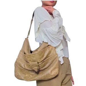 Pour LA Victoire tan brown  Hobo shoulder Slouchy bag with golden Chain Strap